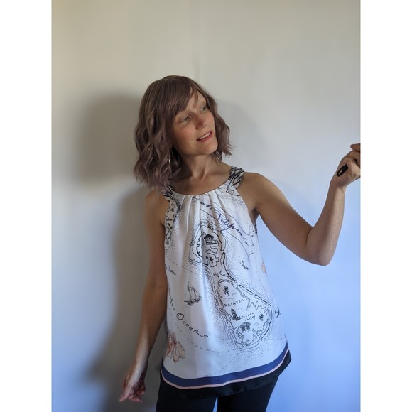 Pacific Ocean travel print. Halter top. WHBM sz M - Picture 4 of 11